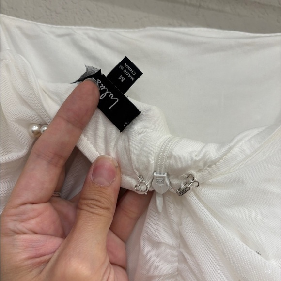 NWOT Lulus Toast to Romance White Ruched Pearl Bodycon Midi‎ Dress - Picture 6 of 9